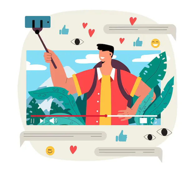 Illustrating showing a content creator sharing his journey 